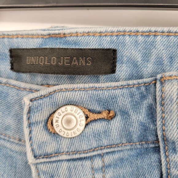 Uniqlo Women Blue 10" High Waisted Distressed Raw Hem Stretch Jeans Size 27 - Picture 4 of 11